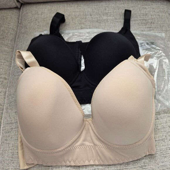 Other - 2 PACK-NEW- Women's Full Figure Back Smoothing Bras Wirefree - Black/Beige 44C